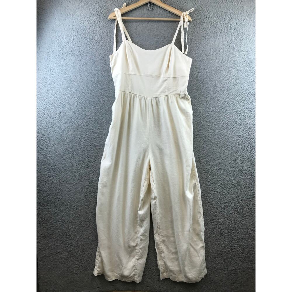 Cream Corset Style & Shoulder Tie-Strap Wide-Leg Jumpsuit